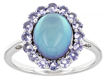 Picture of Pre-Owned Aurora Moonstone With Tanzanite Rhodium Over Sterling Silver Halo Ring .57ctw