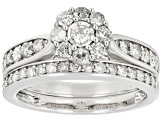 Pre-Owned White Diamond Rhodium Over Sterling Silver Cluster Ring And Matching Band 1.00ctw