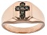 Pre-Owned Champagne Diamond 18k Rose Gold Over Sterling Silver Mens Cross Ring 0.15ctw