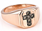 Pre-Owned Champagne Diamond 18k Rose Gold Over Sterling Silver Mens Cross Ring 0.15ctw