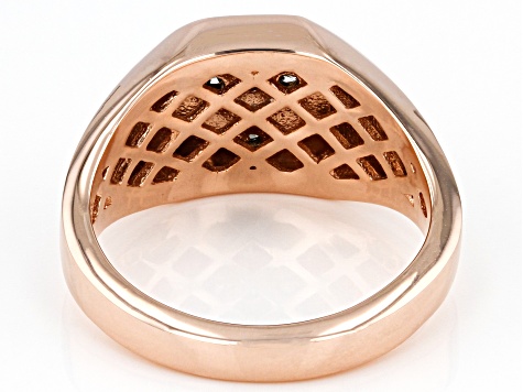 Pre-Owned Champagne Diamond 18k Rose Gold Over Sterling Silver Mens Cross Ring 0.15ctw