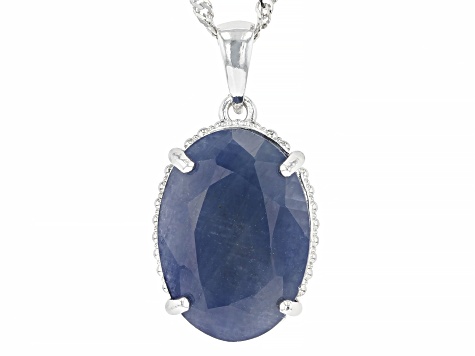 Pre-Owned Blue Sapphire Rhodium Over Sterling Silver Solitaire Pendant With Chain 10.63ct