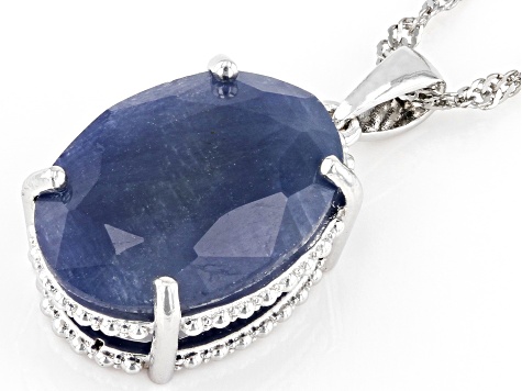 Pre-Owned Blue Sapphire Rhodium Over Sterling Silver Solitaire Pendant With Chain 10.63ct
