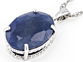 Pre-Owned Blue Sapphire Rhodium Over Sterling Silver Solitaire Pendant With Chain 10.63ct