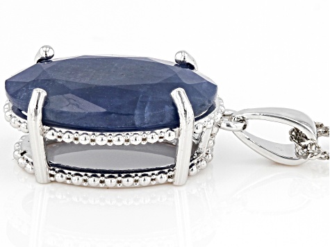 Pre-Owned Blue Sapphire Rhodium Over Sterling Silver Solitaire Pendant With Chain 10.63ct