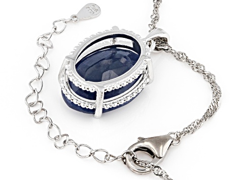 Pre-Owned Blue Sapphire Rhodium Over Sterling Silver Solitaire Pendant With Chain 10.63ct