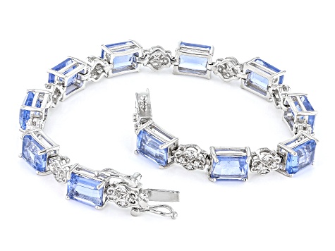 Pre-Owned Blue Color Shift Fluorite Rhodium Over Sterling Silver Bracelet 20.83ctw