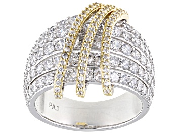 Picture of Pre-Owned White Cubic Zirconia Rhodium And 18k Yellow Gold Over Sterling Silver Ring 4.12ctw
