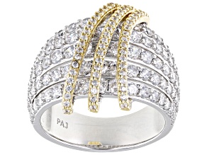 Pre-Owned White Cubic Zirconia Rhodium And 18k Yellow Gold Over Sterling Silver Ring 4.12ctw