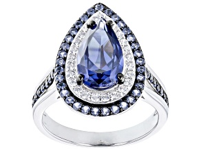 Pre-Owned Blue And White Cubic Zirconia Rhodium Over Sterling Silver Ring 4.61ctw