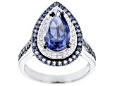 Pre-Owned Blue And White Cubic Zirconia Rhodium Over Sterling Silver Ring 4.61ctw