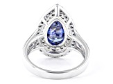 Pre-Owned Blue And White Cubic Zirconia Rhodium Over Sterling Silver Ring 4.61ctw