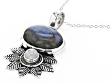 Pre-Owned Blue Labradorite Sterling Silver Pendant With Chain