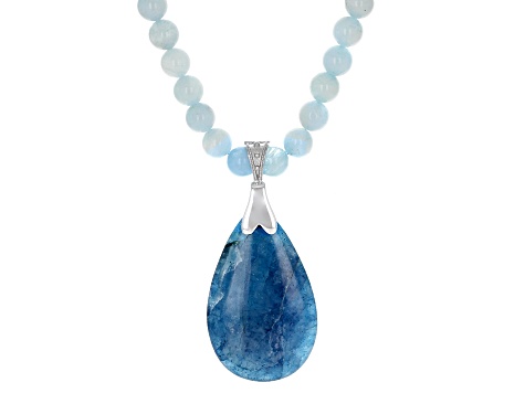 Pre-Owned Dreamy Aquamarine Rhodium Over Sterling Silver Drop Necklace