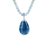 Pre-Owned Dreamy Aquamarine Rhodium Over Sterling Silver Drop Necklace