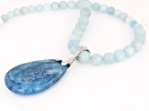 Pre-Owned Dreamy Aquamarine Rhodium Over Sterling Silver Drop Necklace