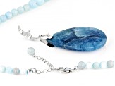 Pre-Owned Dreamy Aquamarine Rhodium Over Sterling Silver Drop Necklace