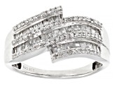 Pre-Owned White Diamond Rhodium Over Sterling Silver Bypass Ring 0.65ctw