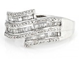 Pre-Owned White Diamond Rhodium Over Sterling Silver Bypass Ring 0.65ctw