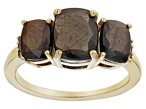 Pre-Owned Golden Sheen Sapphire 18k Yellow Gold Over Sterling Silver Ring 4.80ctw