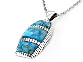 Pre-Owned Blue Turquoise Rhodium Over Sterling Silver Inlay Pendant with Chain