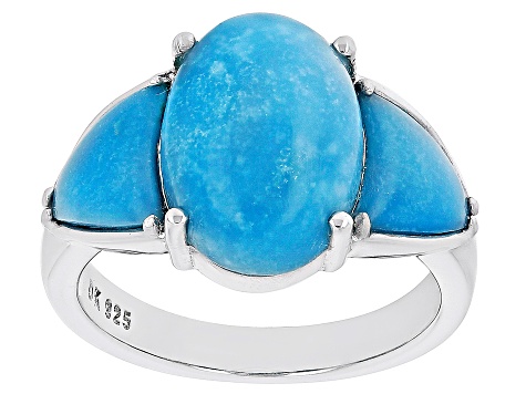 Pre-Owned Blue Kingman Turquoise Rhodium Over Sterling Silver Ring