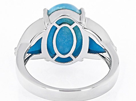 Pre-Owned Blue Kingman Turquoise Rhodium Over Sterling Silver Ring