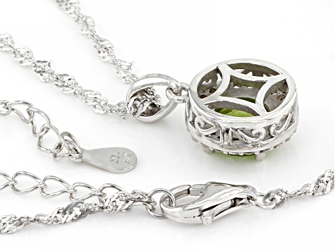 Pre-Owned Green Peridot Rhodium Over Silver Pendant With Chain 1.50ctw