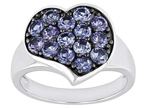 Pre-Owned Blue Tanzanite Rhodium Over Sterling Silver Heart Ring 1.53ctw