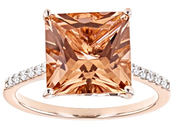 Picture of Pre-Owned Cor-De-Rosa Morganite (TM)Simulant and White Cubic Zirconia 18k Rose Gold Over Silver Ring