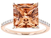 Pre-Owned Cor-De-Rosa Morganite (TM)Simulant and White Cubic Zirconia 18k Rose Gold Over Silver Ring