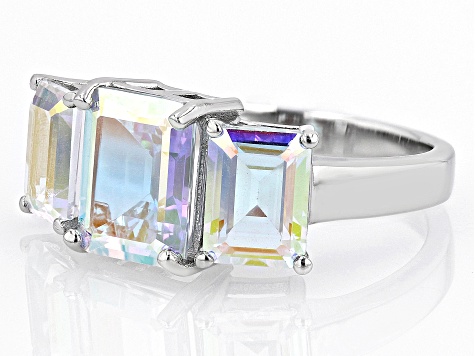 Pre-Owned Multi Color Topaz Rhodium Over Sterling Silver 3-Stone Ring 6.88ctw