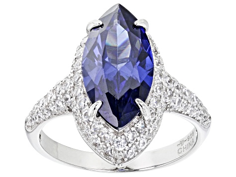 Pre-Owned Blue And White Cubic Zirconia Platinum Over Sterling Silver ...