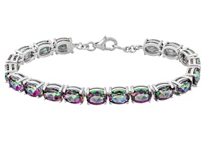Pre-Owned Mystic® Green Topaz Rhodium Over Sterling Silver Tennis Bracelet 22.03ctw