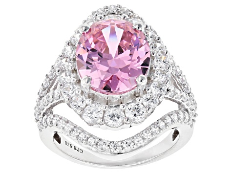 Pre-Owned Pink and White Cubic Zirconia Rhodium Over Sterling Silver Ring 11.58ctw