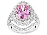 Pre-Owned Pink and White Cubic Zirconia Rhodium Over Sterling Silver Ring 11.58ctw