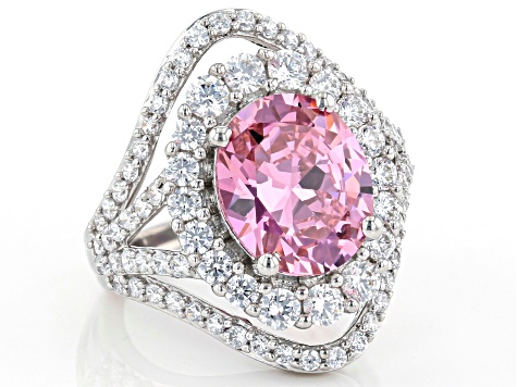 Pre-Owned Pink and White Cubic Zirconia Rhodium Over Sterling Silver Ring 11.58ctw