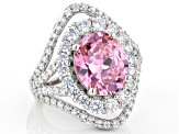 Pre-Owned Pink and White Cubic Zirconia Rhodium Over Sterling Silver Ring 11.58ctw