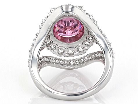 Pre-Owned Pink and White Cubic Zirconia Rhodium Over Sterling Silver Ring 11.58ctw