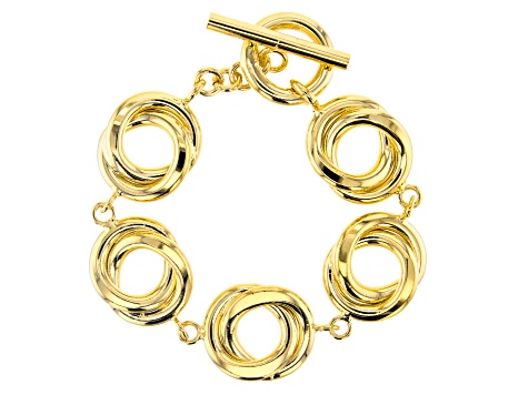 Pre-Owned MODA AL MASSIMO™ 18K Yellow Gold Over Bronze Round Double Link With Toggle Clasp Bracelet