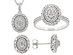 Pre-Owned White Diamond Rhodium Over Sterling Silver Pendant, Earring And Ring Jewelry Set 0.25ctw