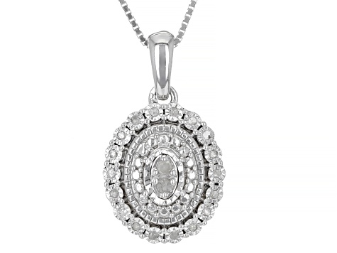 Pre-Owned White Diamond Rhodium Over Sterling Silver Pendant, Earring And Ring Jewelry Set 0.25ctw