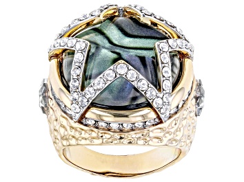 Picture of Pre-Owned Multi-Color Abalone & Crystal Gold Tone Dome Ring