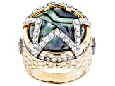 Pre-Owned Multi-Color Abalone & Crystal Gold Tone Dome Ring