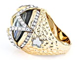 Pre-Owned Multi-Color Abalone & Crystal Gold Tone Dome Ring