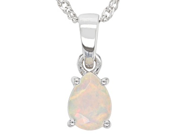 Picture of Pre-Owned Multi Color Ethiopian Opal Rhodium Over Sterling Silver October Birthstone Pendant With Ch