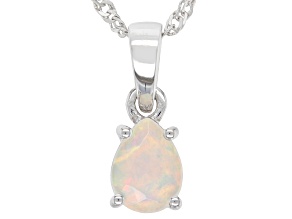 Pre-Owned Multi Color Ethiopian Opal Rhodium Over Sterling Silver October Birthstone Pendant With Ch