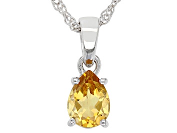 Picture of Pre-Owned Pear Citrine Rhodium Over Sterling Silver November Birthstone Pendant With Chain 0.93ct