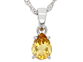Pre-Owned Pear Citrine Rhodium Over Sterling Silver November Birthstone Pendant With Chain 0.93ct