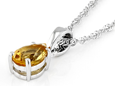 Pre-Owned Pear Citrine Rhodium Over Sterling Silver November Birthstone Pendant With Chain 0.93ct